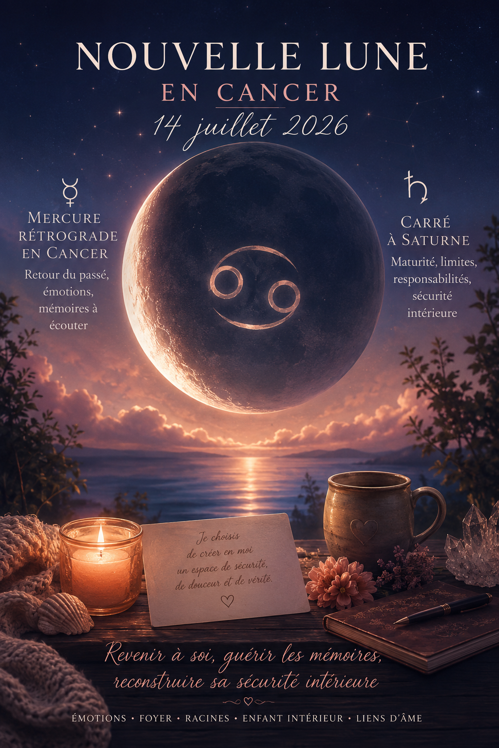 Nouvelle Lune en Cancer du 14 juillet 2026 : revenir à soi, guérir les mémoires et reconstruire sa sécurité intérieure